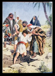 "De kastade honom i en grop", illustration från "Through the Bible", Virtue Publishing, 1928.